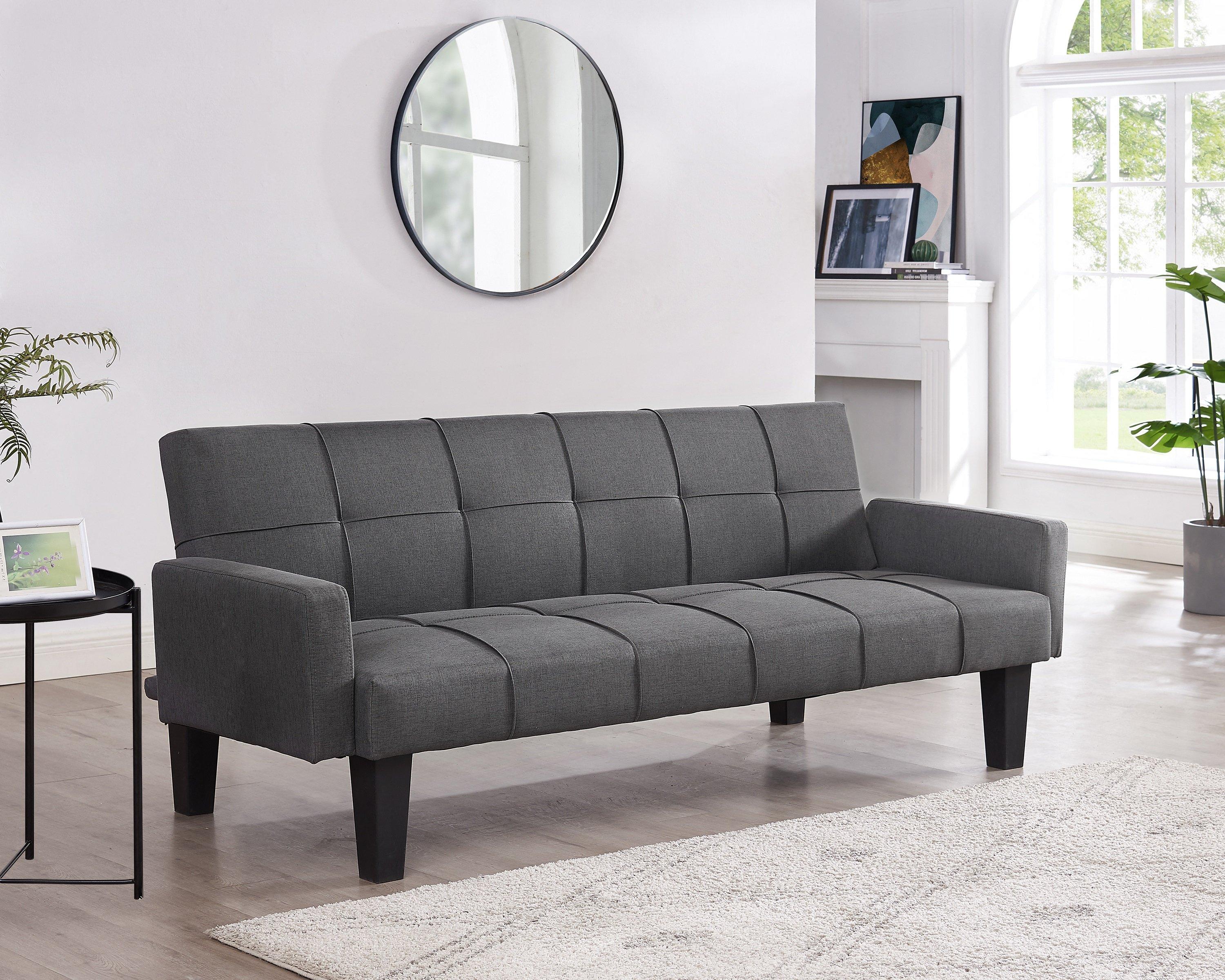 Levine Fabric Sofa Bed With Tufted Detail Square Armrests and Black Wooden Legs